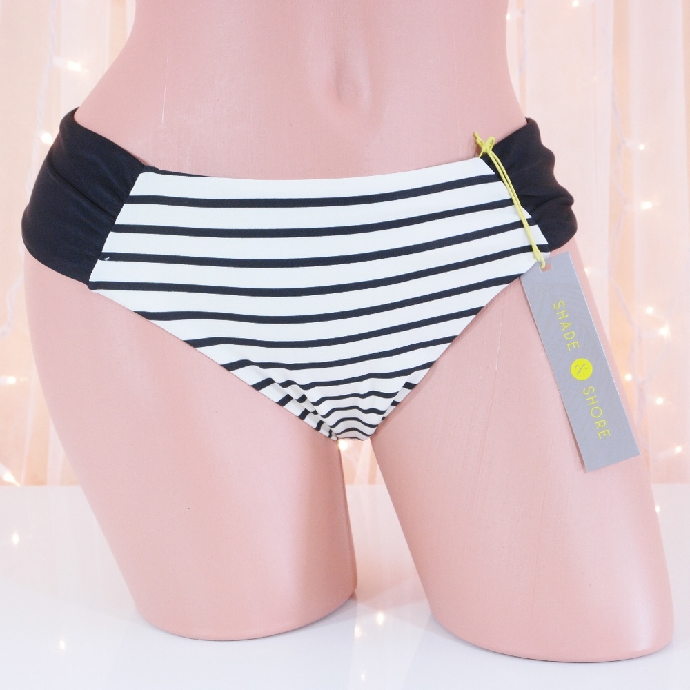 Shade & Shore Black White Striped Bikini Bottom